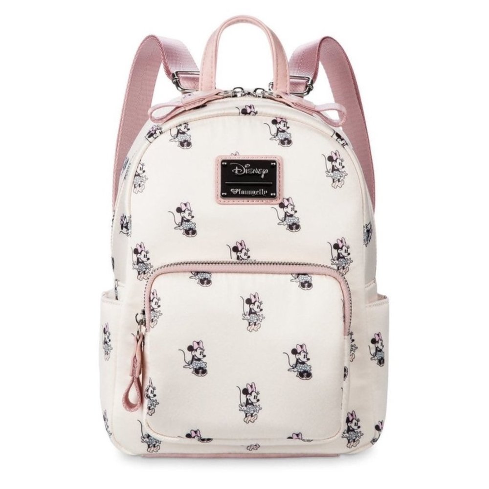 NWT Heart Logo Disney Minnie Mouse Satin Loungefly Backpack